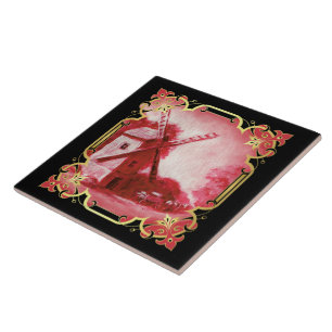 Swiss/Norwegian/Holland windmill delft red Ceramic Tile