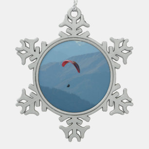 Swiss Paragliding Snowflake Pewter Christmas Ornament