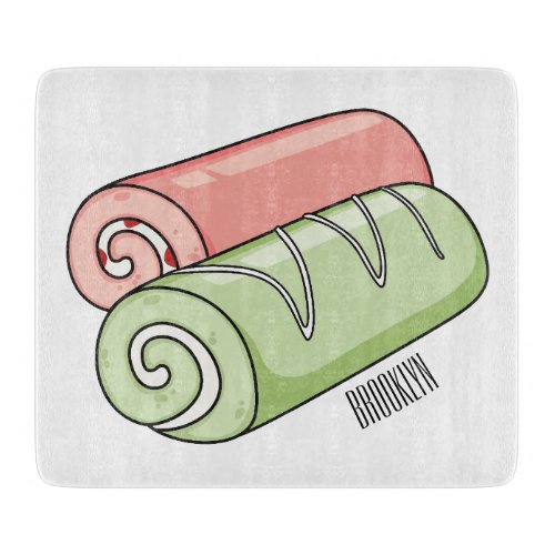 Swiss roll  roll cake cartoon illustration  cutting board