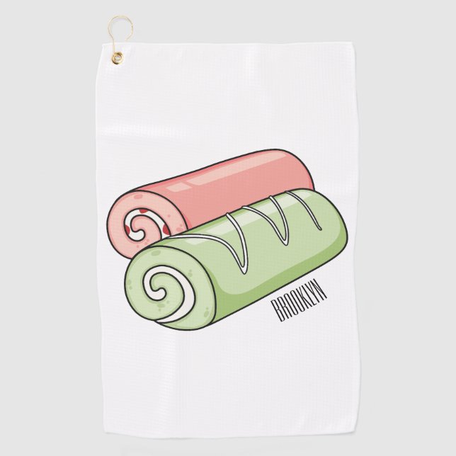 Swiss roll / roll cake cartoon illustration  golf towel (Front)