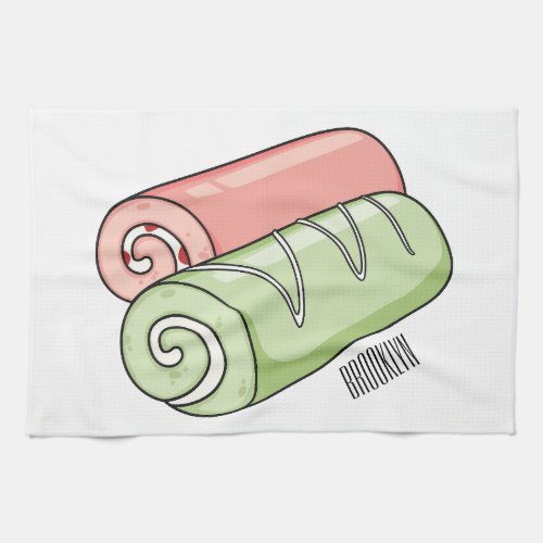 Swiss roll  roll cake cartoon illustration  kitchen towel