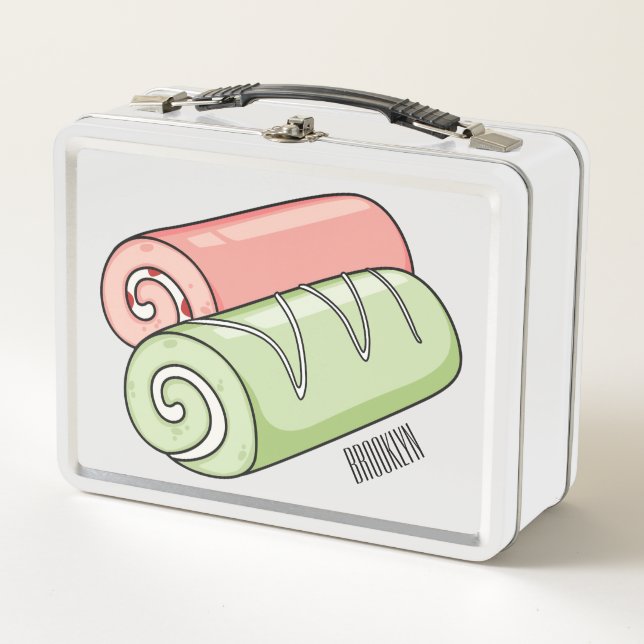 Swiss roll / roll cake cartoon illustration  metal lunch box (Front)