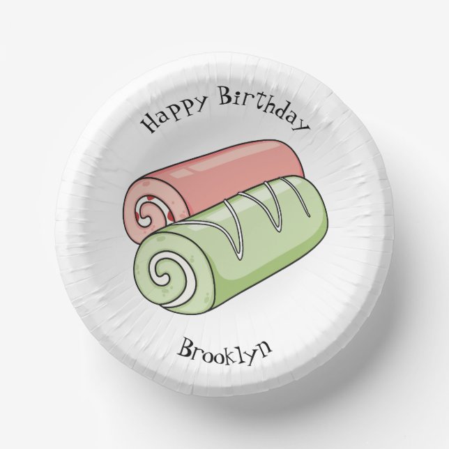 Swiss roll / roll cake cartoon illustration paper bowls (Front)