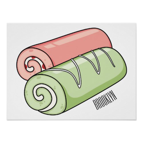 Swiss roll  roll cake cartoon illustration  poster