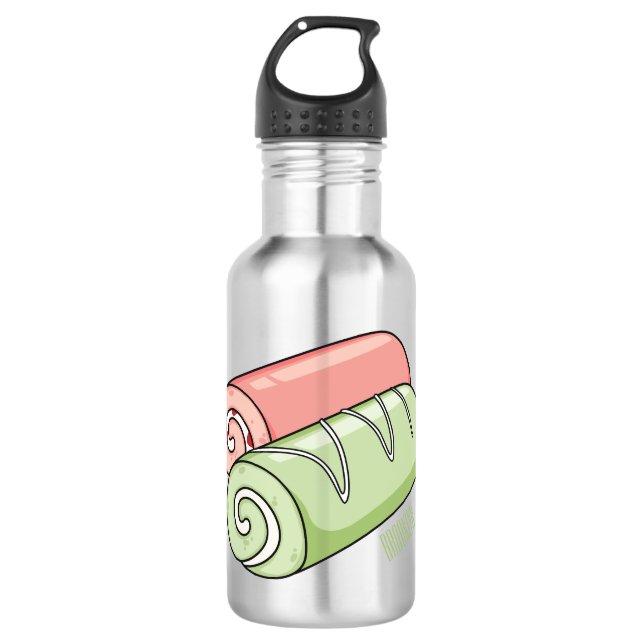 Swiss roll / roll cake cartoon illustration  stainless steel water bottle (Front)