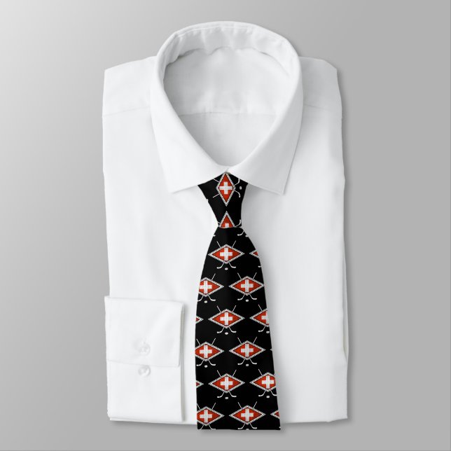 Swiss Schweiz Ice Hockey Flag Tie (Tied)