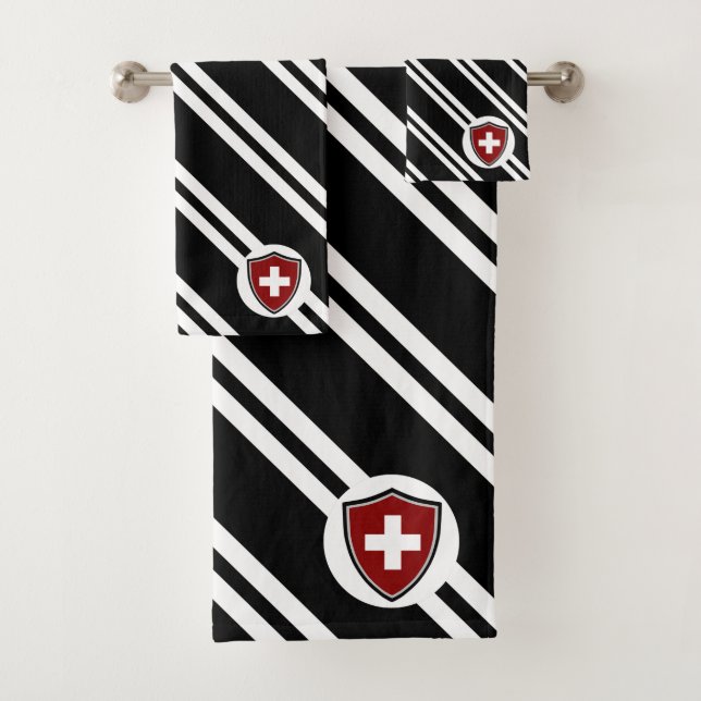 Swiss shield flag bath towel set (Insitu)