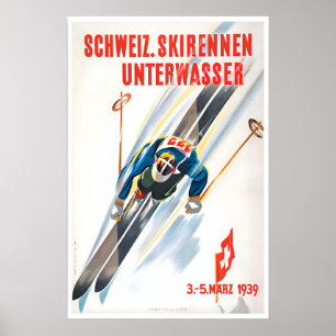 Swiss Ski Poster Switzerland Travel Art Vintage