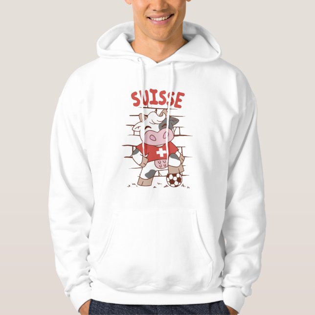 Swiss Soccer Cow Football Fan Switzerland Flag Hoodie (Front)