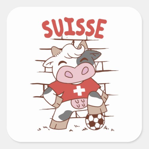 Swiss Soccer Cow Football Fan Switzerland Flag Square Sticker