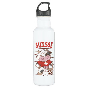 Swiss Soccer Cow Football Fan Switzerland Flag Stainless Steel Water Bottle
