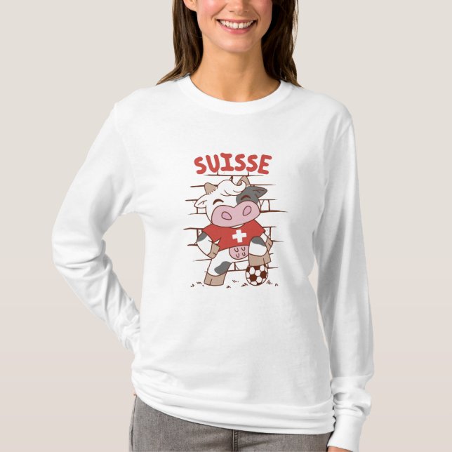 Swiss Soccer Cow Football Fan Switzerland Flag T-Shirt (Front)