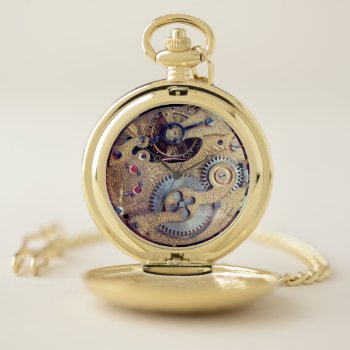 Swiss Steampunk Brass Gear Victorian Movement Time Pocket Watch by ClockworkZero at Zazzle