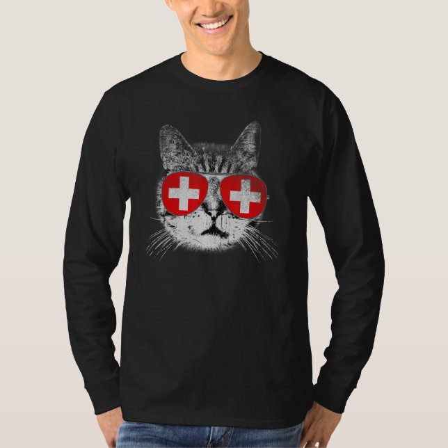 Swiss Switzerland Flag Country Roots Cat  Pride T-Shirt (Front)