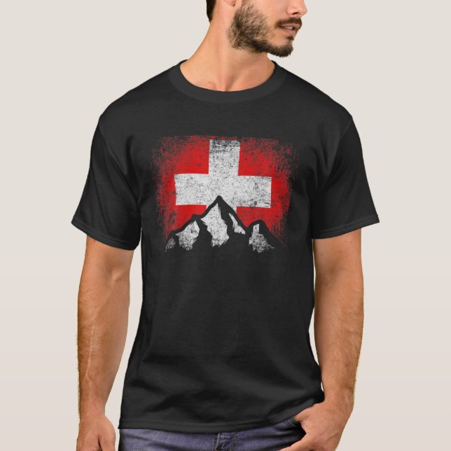 Swiss Switzerland Flag Mountain Ski Winter Gift Co T-Shirt (Front)