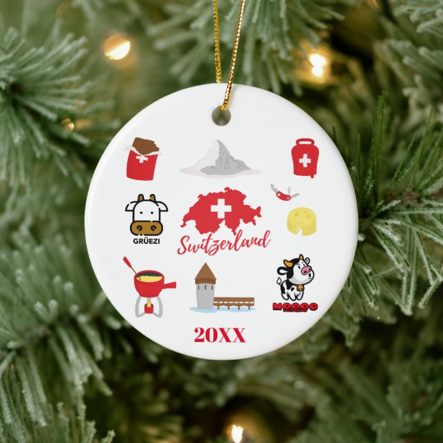 Swiss - Switzerland Souvenir Combo  Ceramic Ornament (Tree)