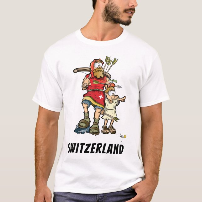 Swiss t-shirt with William Tell, his son and a cow (Front)