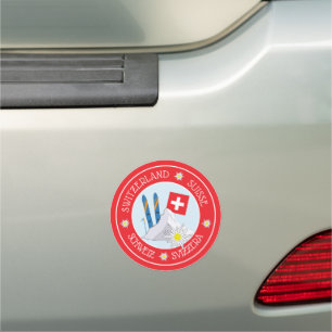 Swiss Theme Circle Red Car Magnet