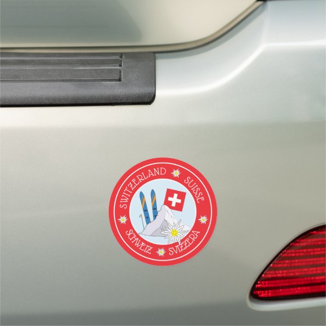 Swiss Theme Circle Red Car Magnet (In Situ)