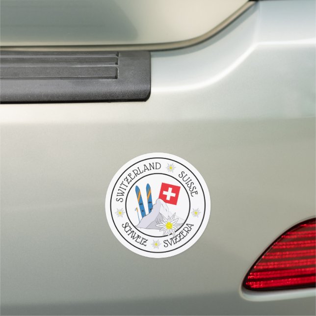 Swiss Theme White Round Car Magnet (In Situ)