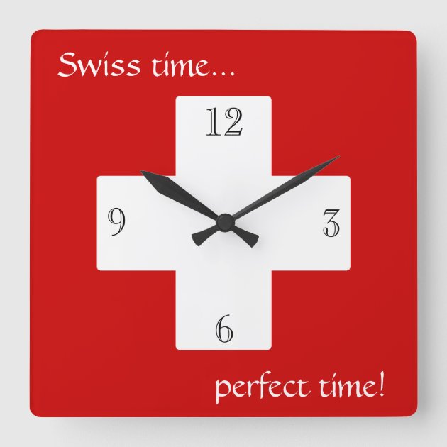 Swiss time! square wall clock | Zazzle