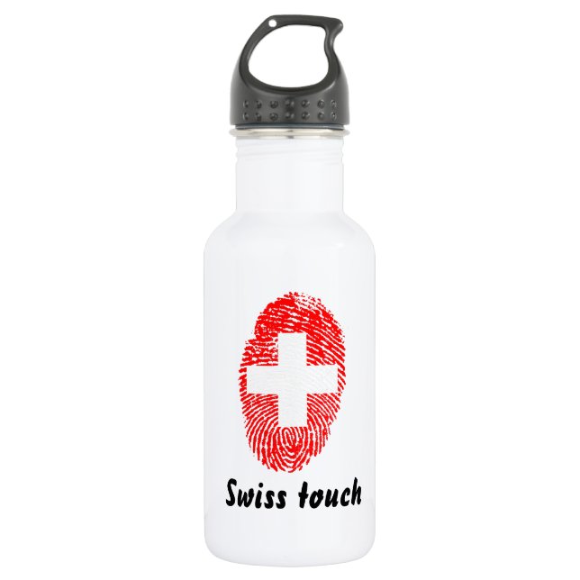 Swiss touch fingerprint flag stainless steel water bottle (Front)