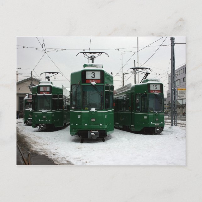 Swiss trams at BVB M-Parc depot, Basel Postcard (Front)