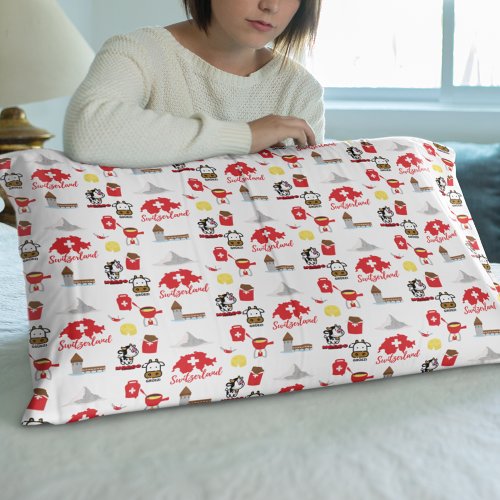 Swiss Travel Souvenir Icons Pattern  Pillow Case