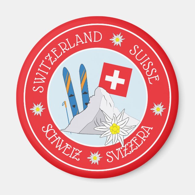 Swiss Travel Souvenir Red Refrigerator Magnet (Front)