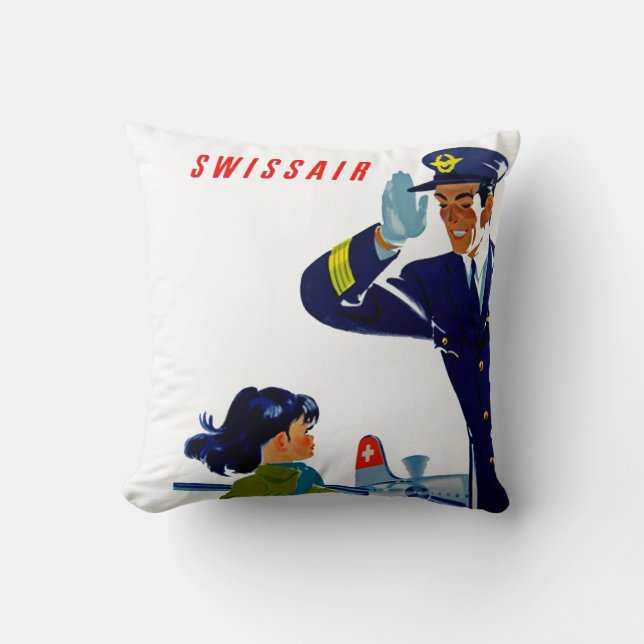 Swissair Little Girl Throw Pillow (Front)
