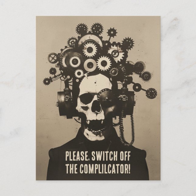 Switch Off The Complicator Steampunk Overthinking Postcard (Front)