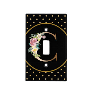 Switchplate Black & Gold with Floral Monogram C