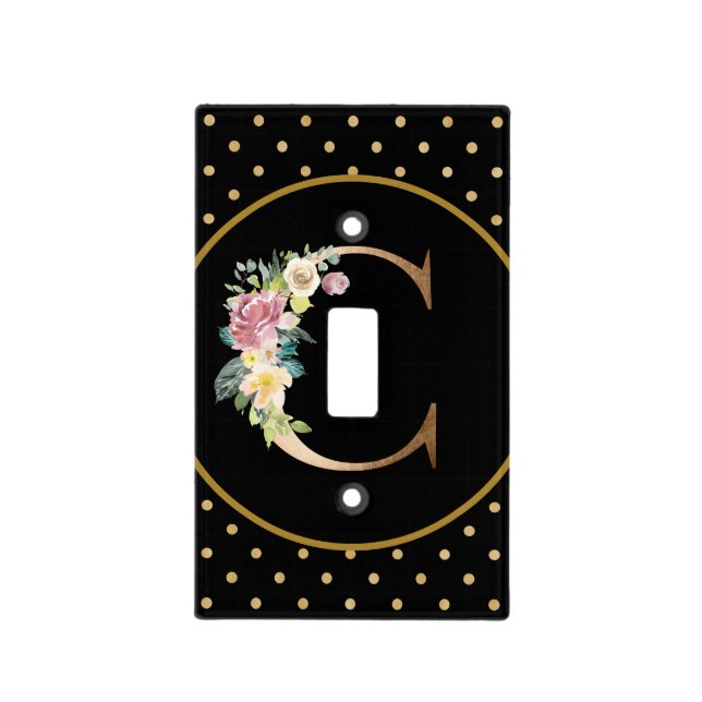 Switchplate Black & Gold with Floral Monogram C (Front)
