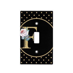 Switchplate Black & Gold with Rose Monogram F