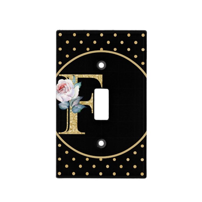 Switchplate Black & Gold with Rose Monogram F (Front)