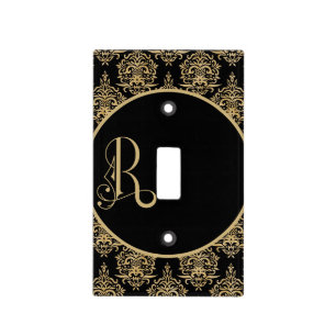 Switchplate Black with Gold Damask Pattern