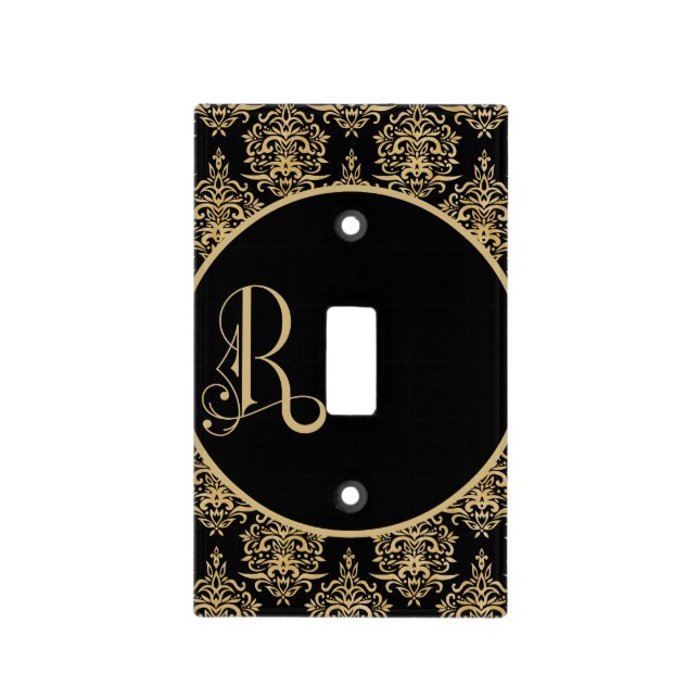 Switchplate Black with Gold Damask Pattern (Front)