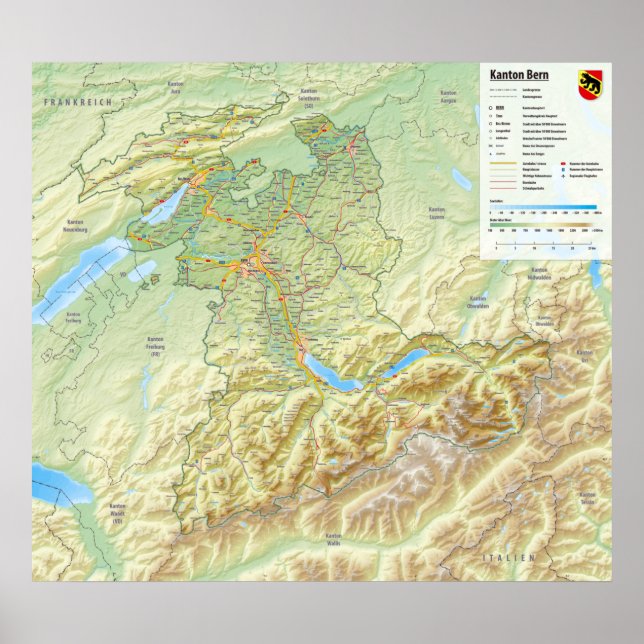 " Switzerland: 2017/09 - Canton Bern map Poster (Front)