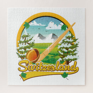 Switzerland alphorn retro travel logo jigsaw puzzle
