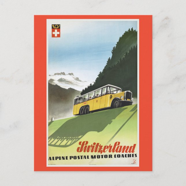 Switzerland Alpine Bus Vintage Travel Postcard (Front)