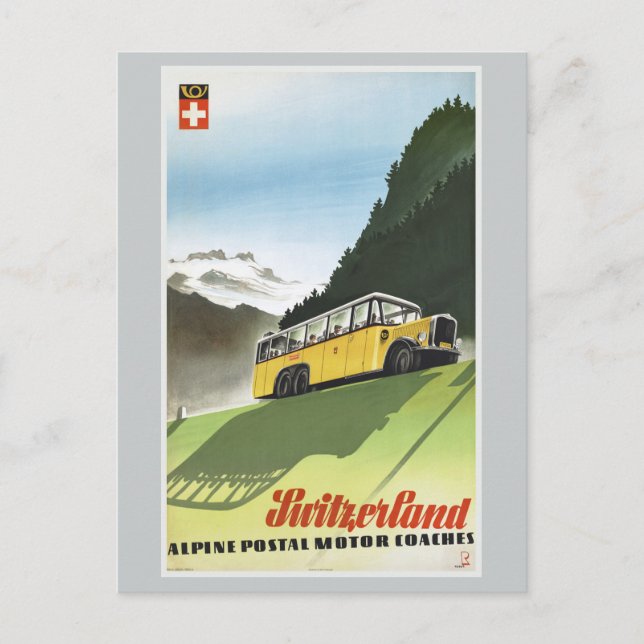 Switzerland Alpine Bus Vintage Travel Postcard (Front)