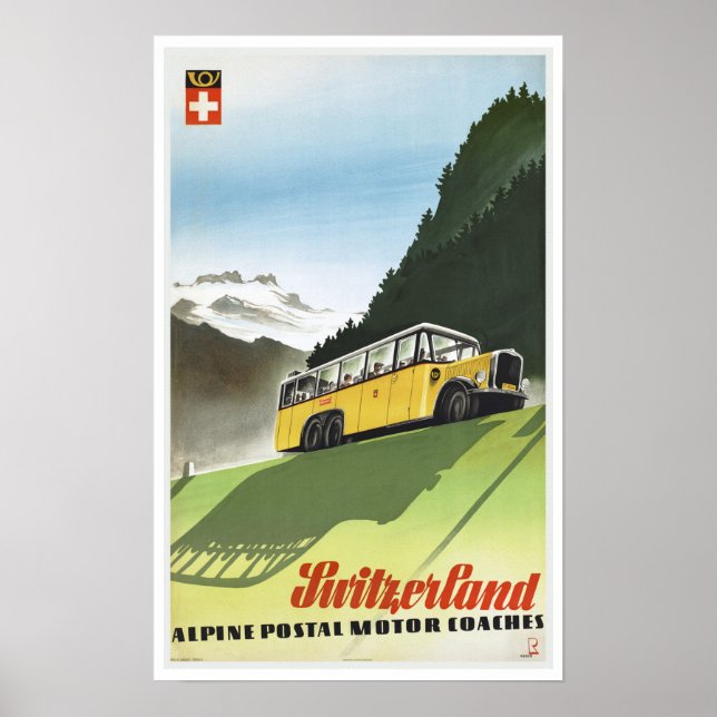 Switzerland Alpine Coaches - Vintage Travel Poster (Front)