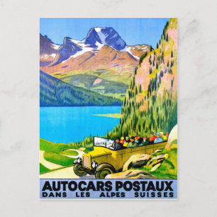 Switzerland Alps by bus, vintage travel Postcard