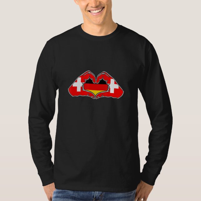 Switzerland and Germany  Heart hand friendship  T-Shirt (Front)