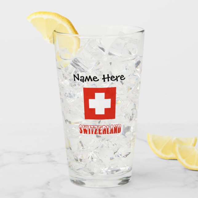 Switzerland and Swiss Flag with Your Name Glass (Front Ice)