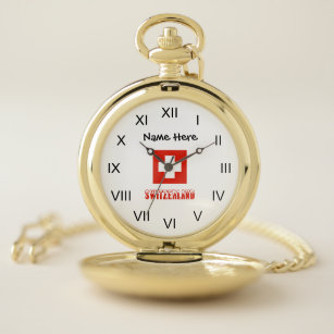 Switzerland and Swiss Flag with Your Name Pocket Watch