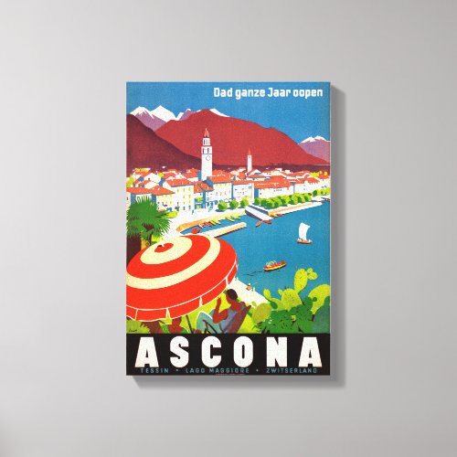 Switzerland Ascona Vintage Travel Poster Restored Canvas Print