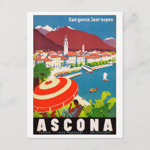 Switzerland Ascona Vintage Travel Poster Restored Postcard