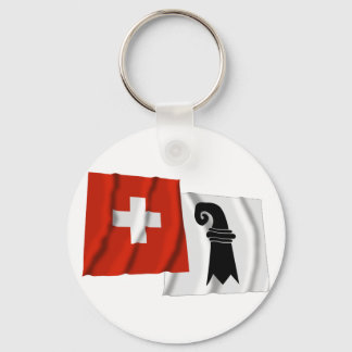Switzerland & Basel-Stadt Waving Flags Keychain