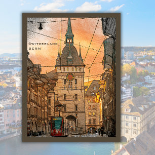Switzerland Bern Vintage Pencil Travel City Postcard